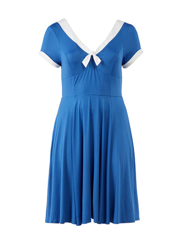Contrast Trim Blue Dress