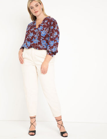 Dramatic Sleeve Printed Top in Lily in Blue