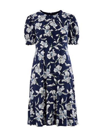 Navy Floral Fit-And-Flare Dress