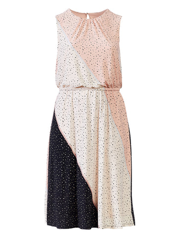 Speckle Printed Color Block Midi Dress