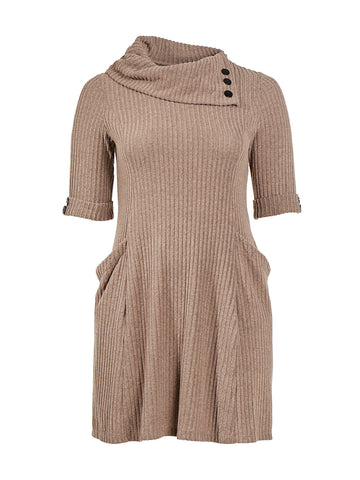 Mocha Brown Cowl Neck Sweater Dress