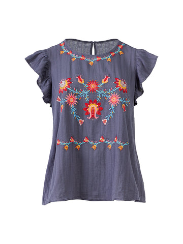 Midnight Charcoal Embroidered Top