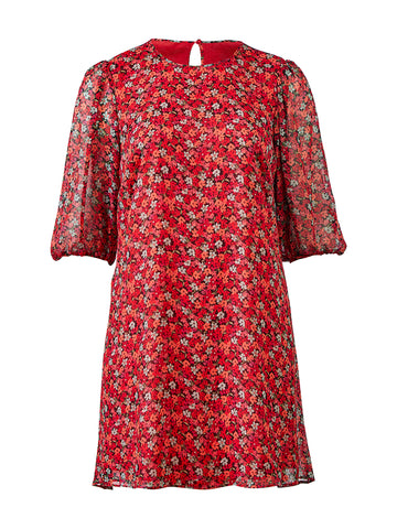 Hibiscus Floral Puff Sleeve A-Line Dress