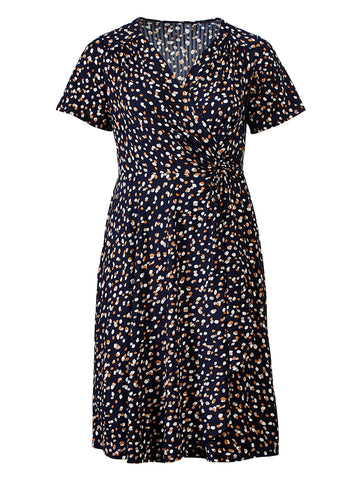 Dot Print Surplice Fit-And-Flare Dress