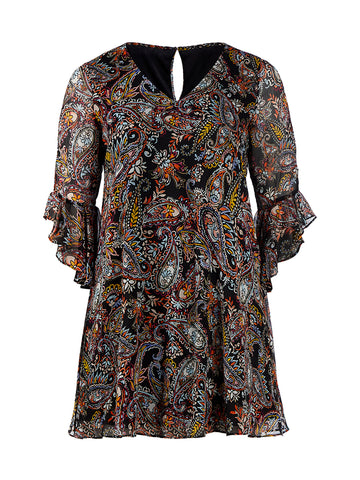 Paisley Print Flutter Sleeve Dress