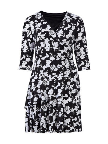 Black Floral Double Ruffle Fit-And-Flare Dress