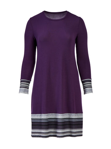 Stripe Hem Purple Sweater Dress