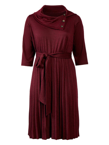 Pleat Skirt Burgundy Dress