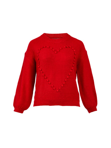 Pom Pom Heart Red Sweater