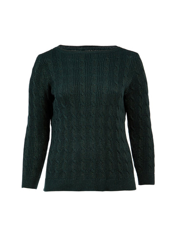 Deep Pine Lurex Cable Knit Sweater