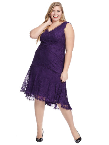 Sleeveless Purple Lace Fit and Flare Dress