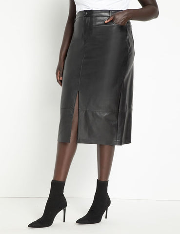Leather Midi Skirt in Totally Black