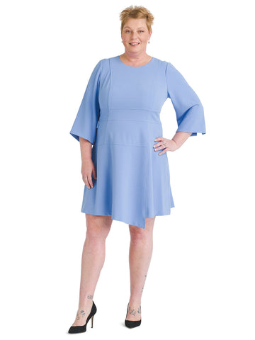 Blue Crepe Asymmetrical Hem Dress