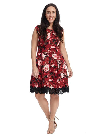 Lace Hem Floral Printed Fit And Flare Dress