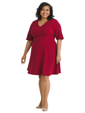 V-Neck Rhubarb Fit And Flare Dress