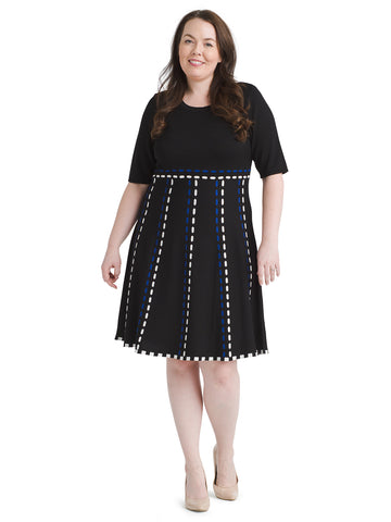 Dashline Black And Blue Fit And Flare Sweater Dress