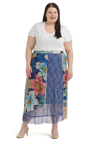 Asymmetrical Mesh Floral Skirt