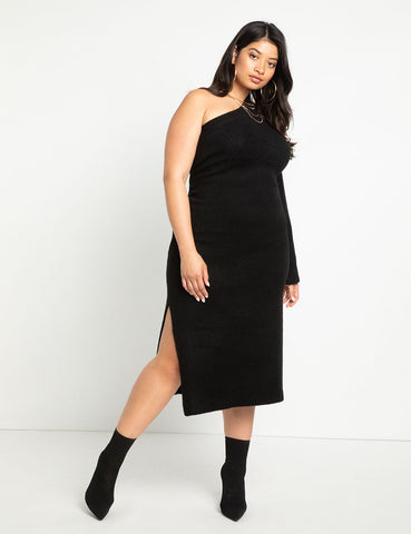 One Shoulder Sweater Dress in Totally Black