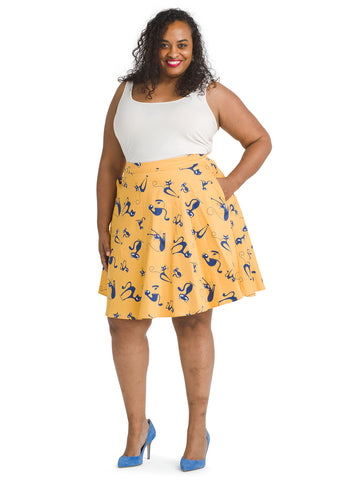 Yellow Cat Print Skirt