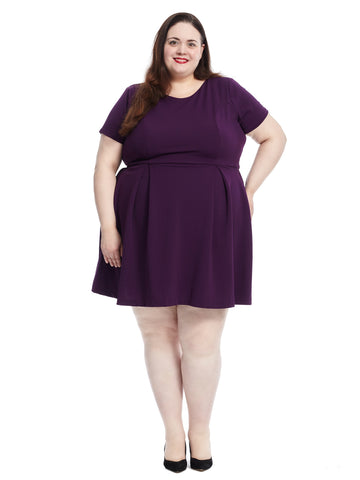 Short Sleeve Plum Fit And Flare Dress