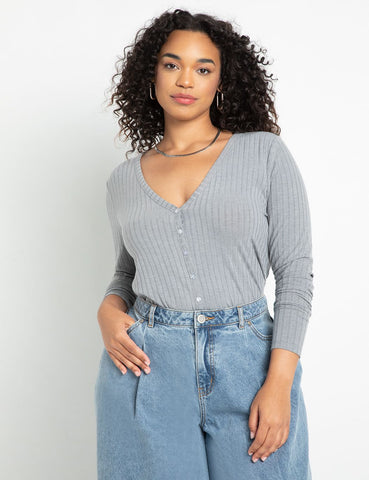 Easy Button Front Top in Heather Grey