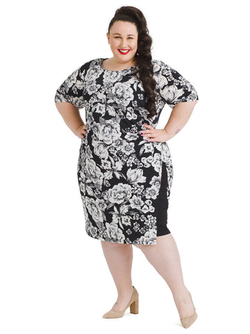 Black And White Floral Sheath Dress