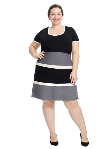 Colorblock Fit And Flare Sweater Dress