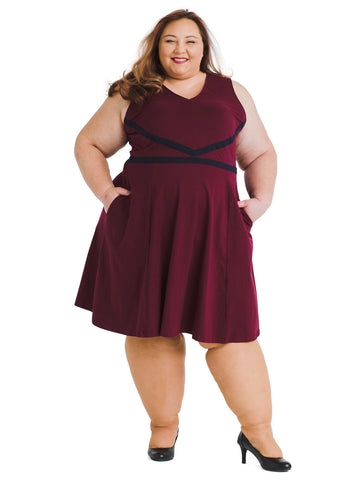 Lace Trim Burgundy Fit And Flare Dress