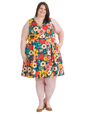 Multi Sunflower Fit And Flare Dress