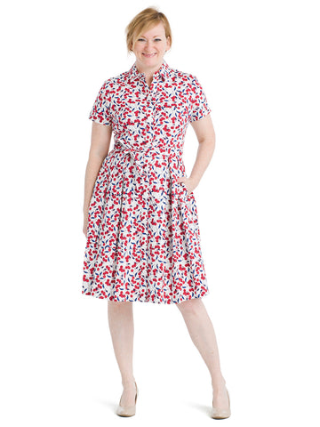 Collared Cherry Print Shirt Dress