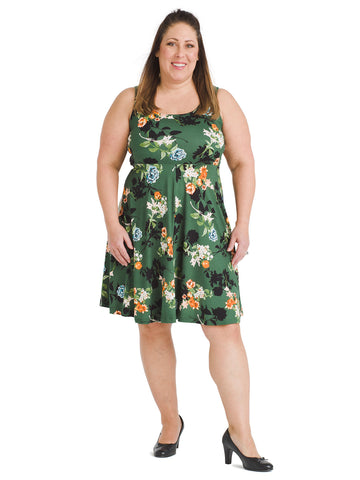 Green Floral Fit And Flare Dress