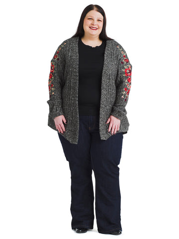 Floral Embroidered Charcoal Cardigan