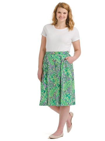 Tropical Leaves Front Button Skirt