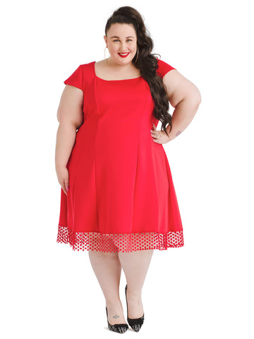 Cap Sleeve Red Scuba Fit And Flare Dress