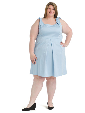 Tie-Shoulder Baby Blue Fit And Flare Dress