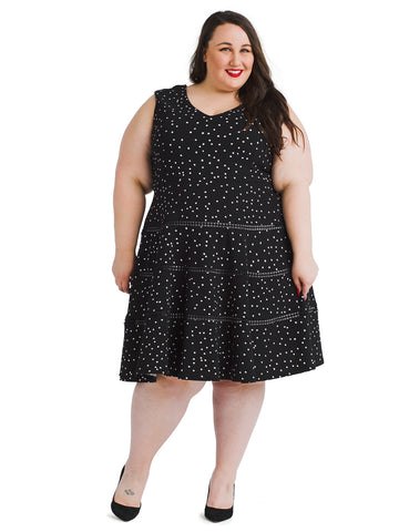 Polka Dot Seamed Fit And Flare Dress