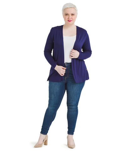 Side Button French Terry Navy Cardigan