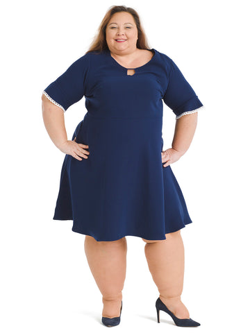 Ric Rac Trim Navy Fit And Flare Dress