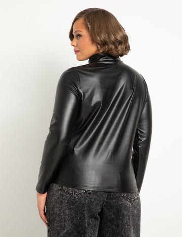 Faux Leather Turtleneck in Totally Black Eloquii Gwynnie Bee Rental Subscription