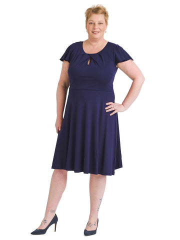 Flutter Sleeve Navy Fit And Flare Dress