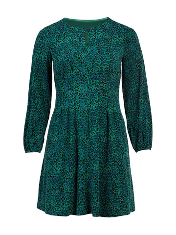 Pine Green Tonal Dot Print Fit-And-Flare Dress