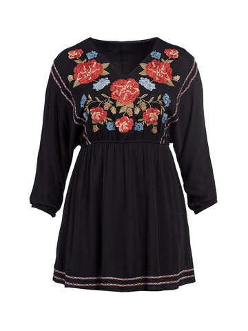 Embroirdered Black Fit-And-Flare Dress
