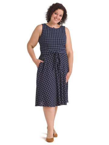 Lightweight Crepe Check Fit And Flare Dress