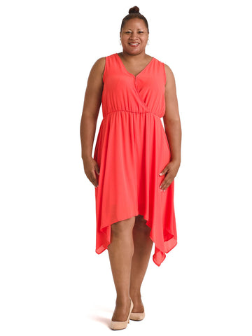 Handkerchief Hem Hot Coral Fit And Flare Dress