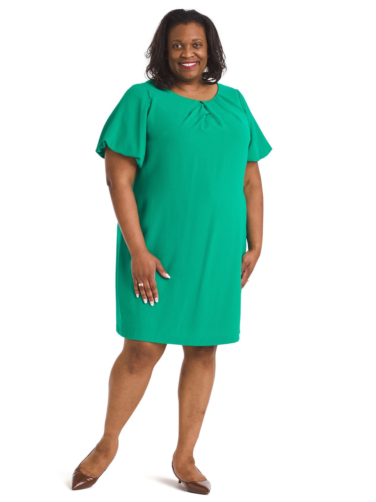 Puff Sleeve Emerald Shift Dress Adrianna Papell Gwynnie Bee Rental Subscription