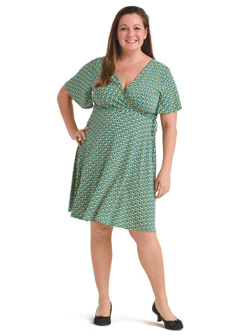 Green Polka Dot Surplice Dress