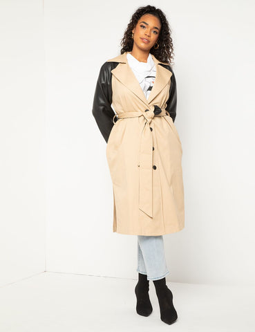 Colorblocked Trench in Tan/Black
