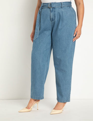 High Waisted Jean With Belt in Medium Wash