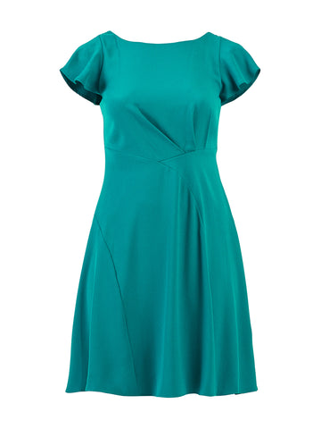 Dynasty Green Curved Seam Flutter Sleeve Dress