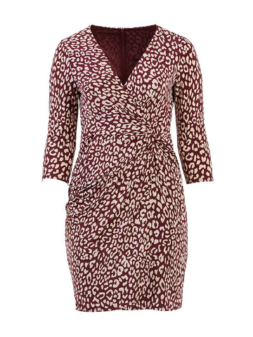 Burgundy Leopard Jersey Sheath Dress